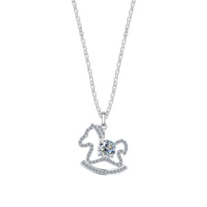 GRA certified 0.5ct moissanite rocking horse necklace, 925 sterling silver collarbone jewelry