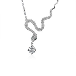 GRA certified 0.5ct moissanite snake necklace with 925 sterling silver O-link chain
