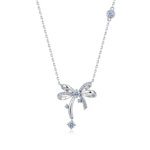 GRA certified moissanite bow necklace, 925 sterling silver dangling collarbone jewelry