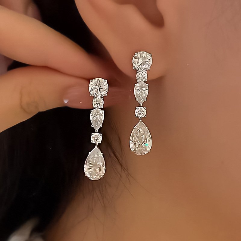 Side view of long drop moissanite earring setting