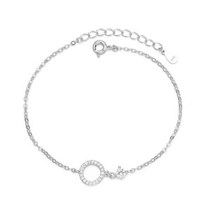Love Gravity grandmother granddaughter bracelet, white gold plated 925 sterling silver with cubic zirconia, elegant circle jewelry