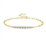 Moissanite link chain sister bracelet made of 925 sterling silver with gold plating