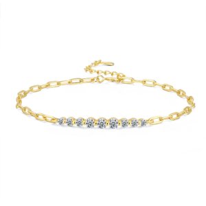 Moissanite link chain sister bracelet made of 925 sterling silver with gold plating