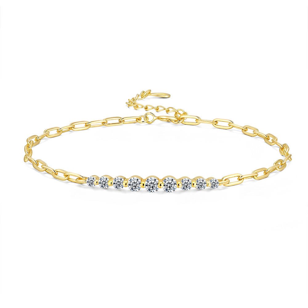 Moissanite link chain sister bracelet made of 925 sterling silver with gold plating