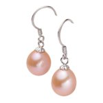 Front product shot of 8-9mm pink drop freshwater pearl dangle earrings with hypoallergenic S925 silver hooks
