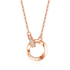 Rose gold plated mobius necklace, minimalist S925 silver pendant with “Fall in Love” engraving