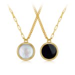 1.2cm reversible round disc necklace with mother of pearl and black onyx in S925 silver