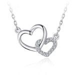 S925 silver mother daughter necklace with interlocking double heart pendant