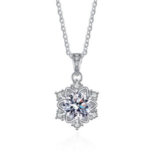 Snowflake moissanite necklace, S925 sterling silver pendant with 1CT D color moissanite