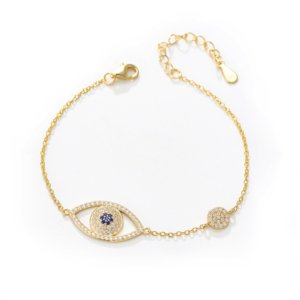 Blue center CZ stone detail on SYMARA evil eye pave bracelet
