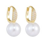 SYMARA freshwater pearl huggie earrings with CZ pave 18k gold finish