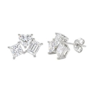 White gold plated multi-cut moissanite stud earrings daily style