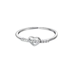 tiny heart ring dainty adjustable sterling silver with cubic zirconia