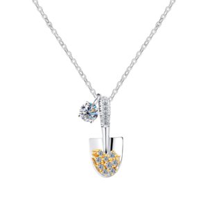 Trendy meaningful moissanite shovel necklace 925 sterling silver two-tone jewelry