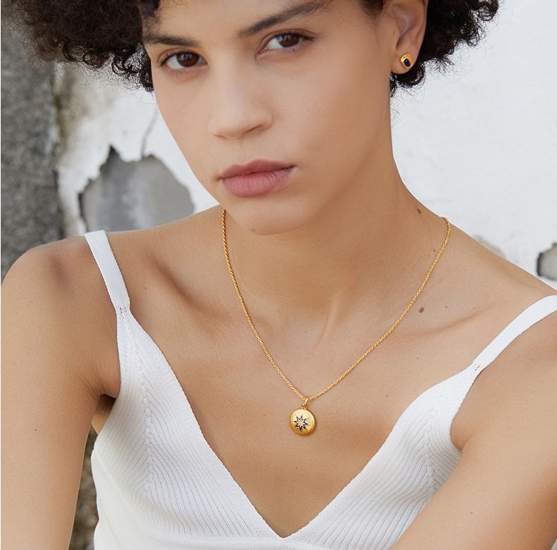 未标题-1 拷贝 Young girl wearing reversible star and mother-of-pearl niece necklace