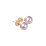 Natural Japanese Akoya seawater pearl studs, 18K gold post, classic round pearl earrings for women
