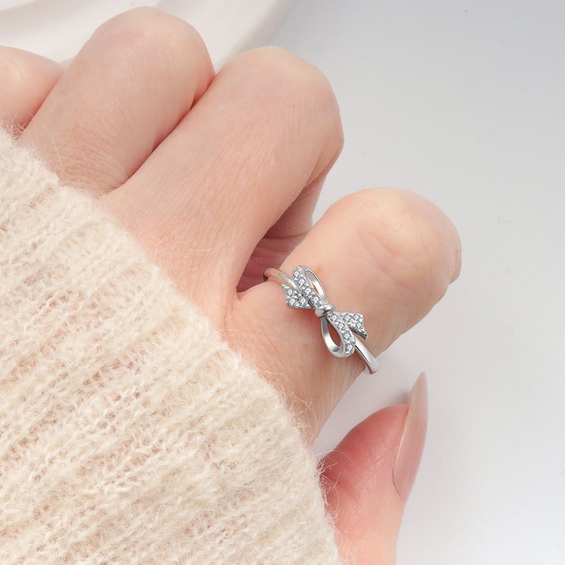 Cute bow knot ring for daily wear, sweet minimalist silver ring for ladies