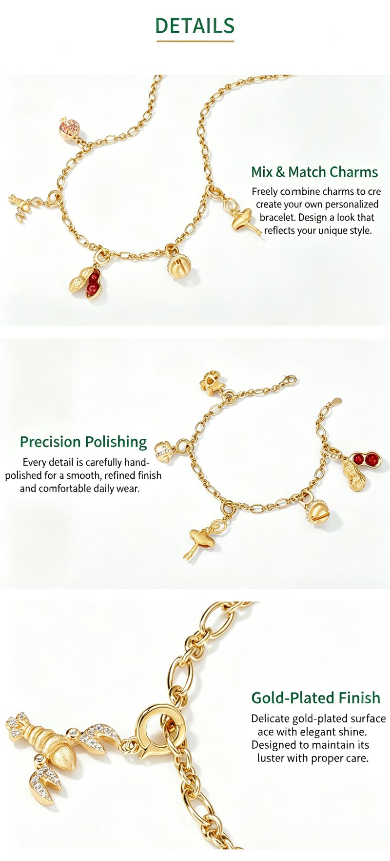DIY custom charm bracelet with assorted pendants, personalized wrist stacking jewelry