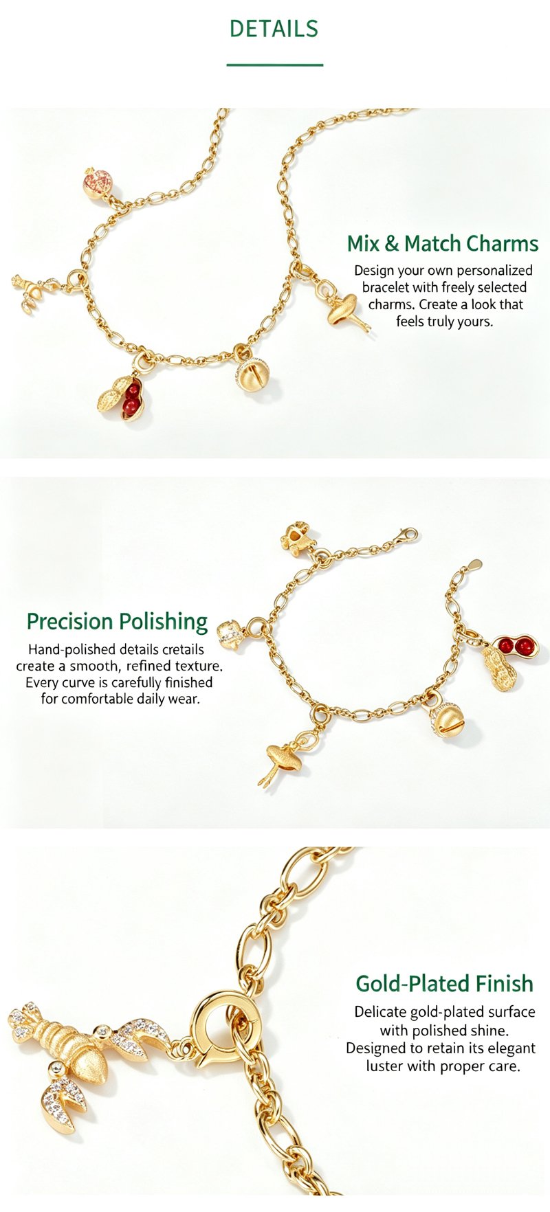 DIY custom charm bracelet with assorted pendants, personalized wrist stacking jewelry