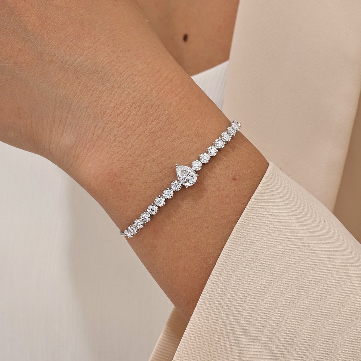 Elegant pear moissanite tennis bracelet for wedding and formal occasion