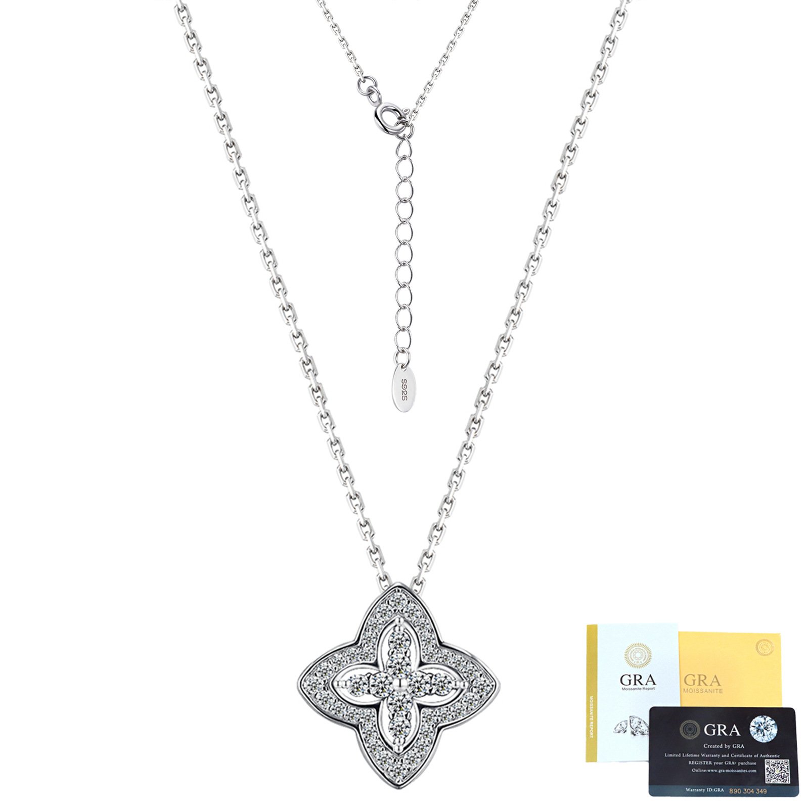 S925 Silver Four-Leaf Clover Moissanite Necklace | SYMARA