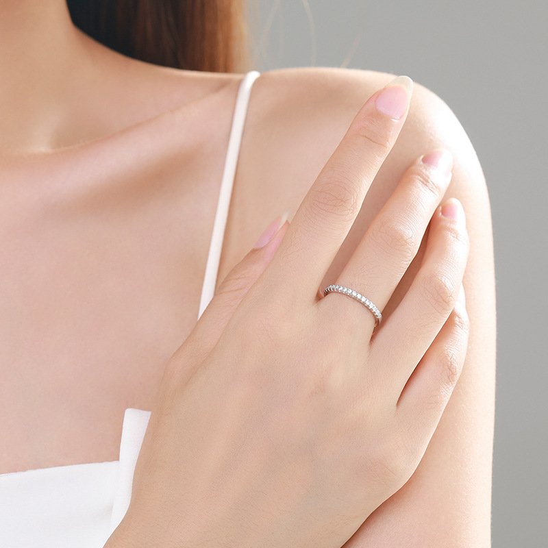 Cool minimalist half eternity thin ring for daily wear, stackable silver ring for women