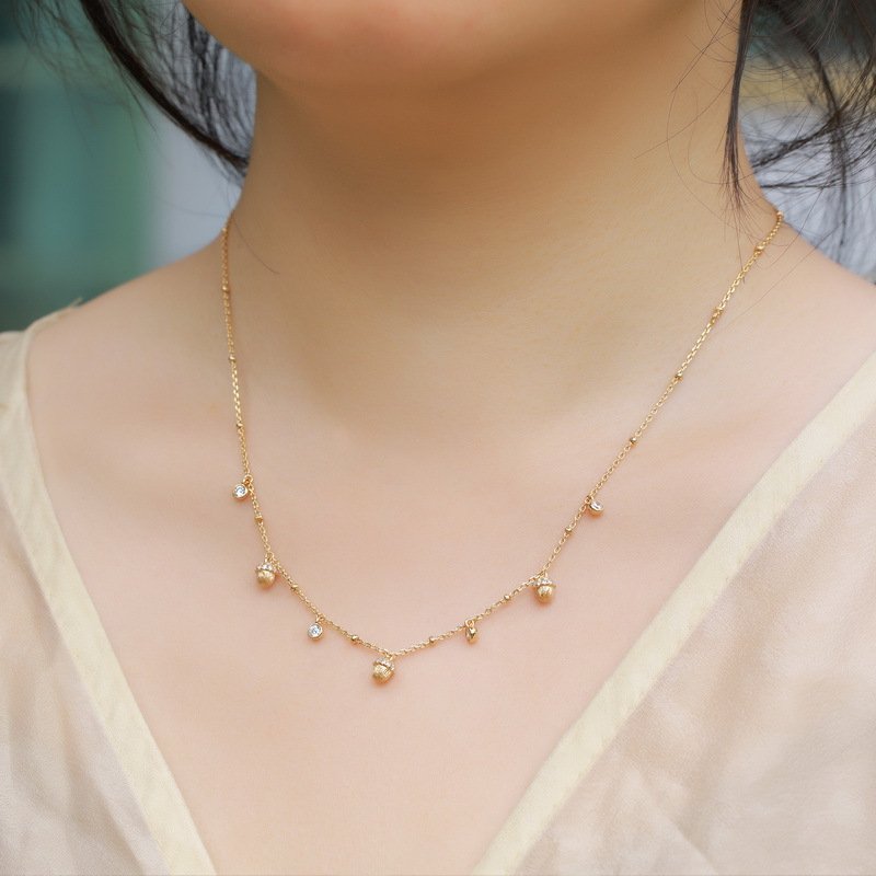 Dainty hazelnut tassel necklace daily wear look, elegant silver necklace for women