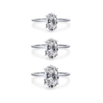 Oval cubic zirconia engagement ring, platinum plated S925 sterling silver minimalist ring for women