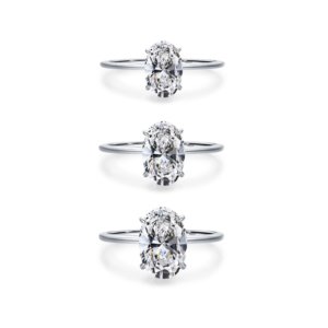 Oval cubic zirconia engagement ring, platinum plated S925 sterling silver minimalist ring for women