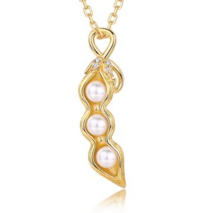 Pea pod pearl necklace, vintage textured S925 silver with three white shell pearls