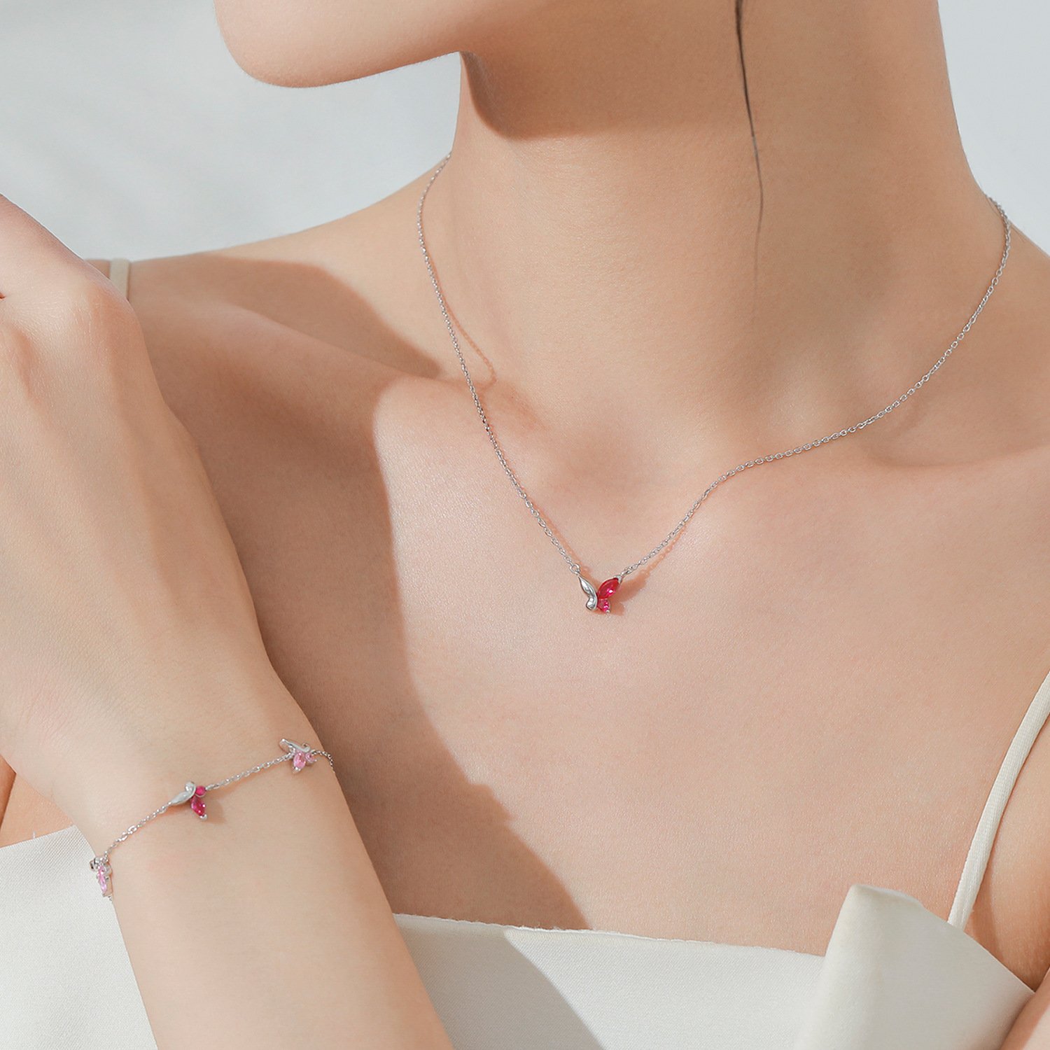 Romantic pink butterfly jewelry set for girlfriend gift, daily wear sweet women accessories