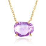 S925 silver 10K gold plated natural gemstone necklace, irregular purple amethyst pendant for women