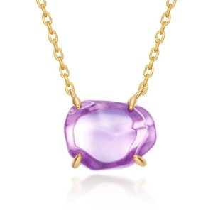 S925 silver 10K gold plated natural gemstone necklace, irregular purple amethyst pendant for women
