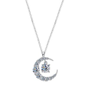 S925 silver moon star moissanite necklace, 0.5CT 1CT two sizes dainty ins style pendant