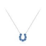 Minimalist horseshoe necklace for women, S925 silver blue cubic zirconia clavicle chain