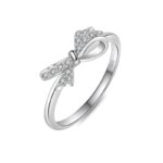 S925 silver bow knot ring for women, delicate cubic zirconia index finger ring