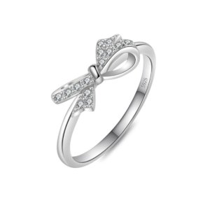 S925 silver bow knot ring for women, delicate cubic zirconia index finger ring