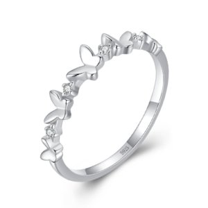 S925 silver butterfly row ring for women, delicate cubic zirconia thin stackable index finger ring