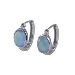 S925 silver created aquamarine oval hoop earrings, minimalist dainty studs for women