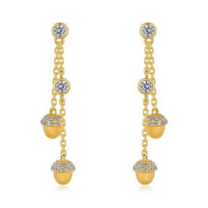 S925 silver 10K gold plated hazelnut tassel earrings, dainty textured studs for women