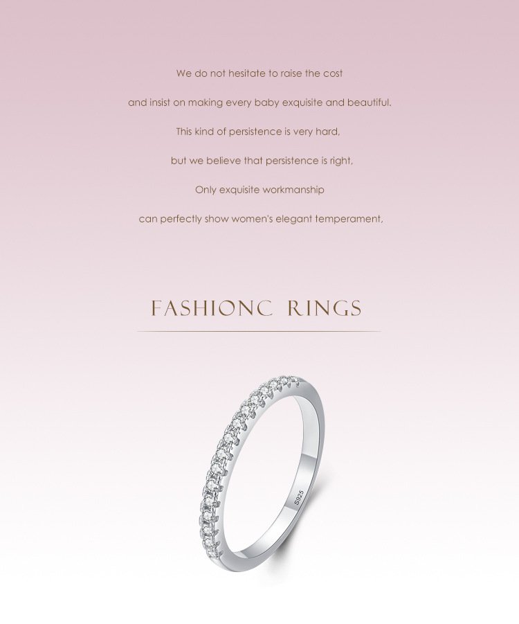 S925 silver half eternity ring with cubic zirconia, dainty stackable minimalist ring for women