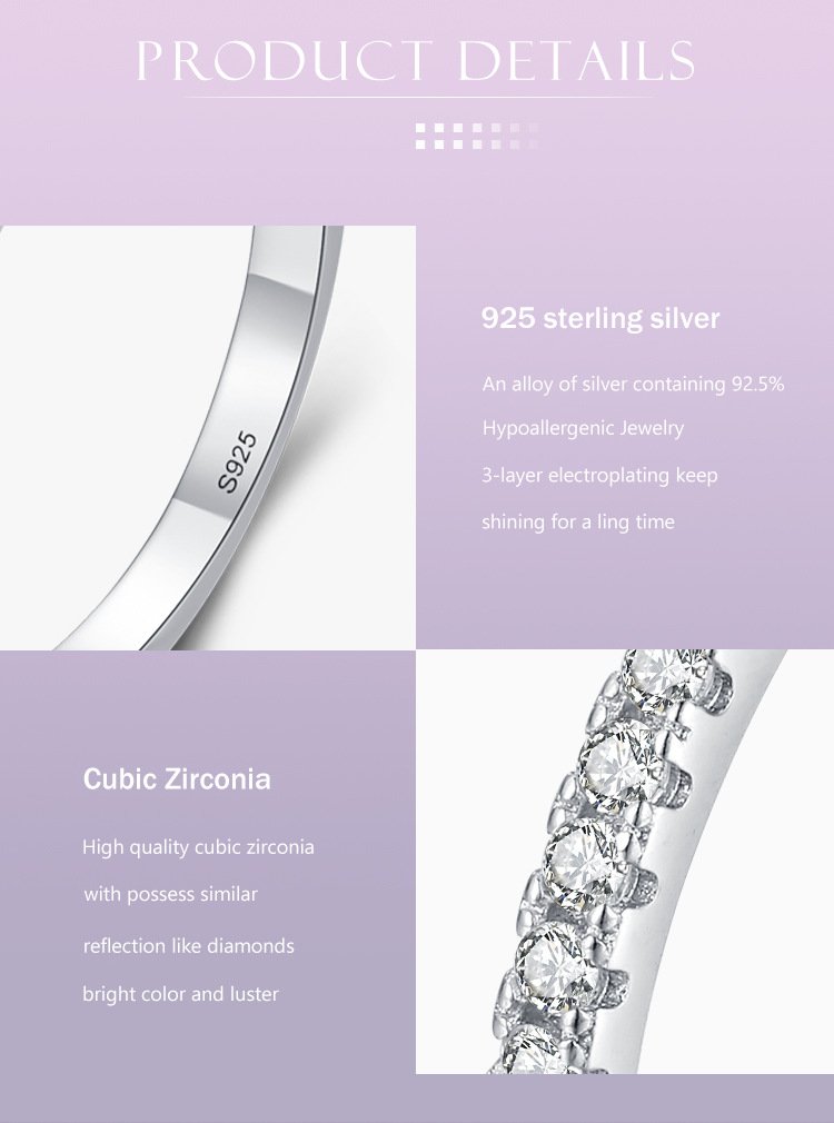 S925 silver half eternity ring with cubic zirconia, dainty stackable minimalist ring for women