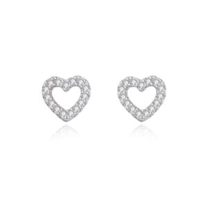 S925 silver hollow heart stud earrings with cubic zirconia, dainty sweet earrings for women and gift