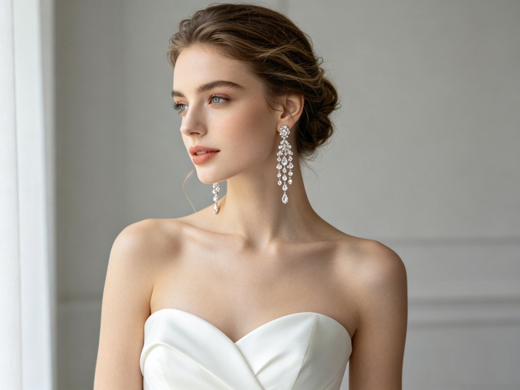 Earrings to wear with wedding dress, elegant bridal drop earrings matching strapless wedding gown