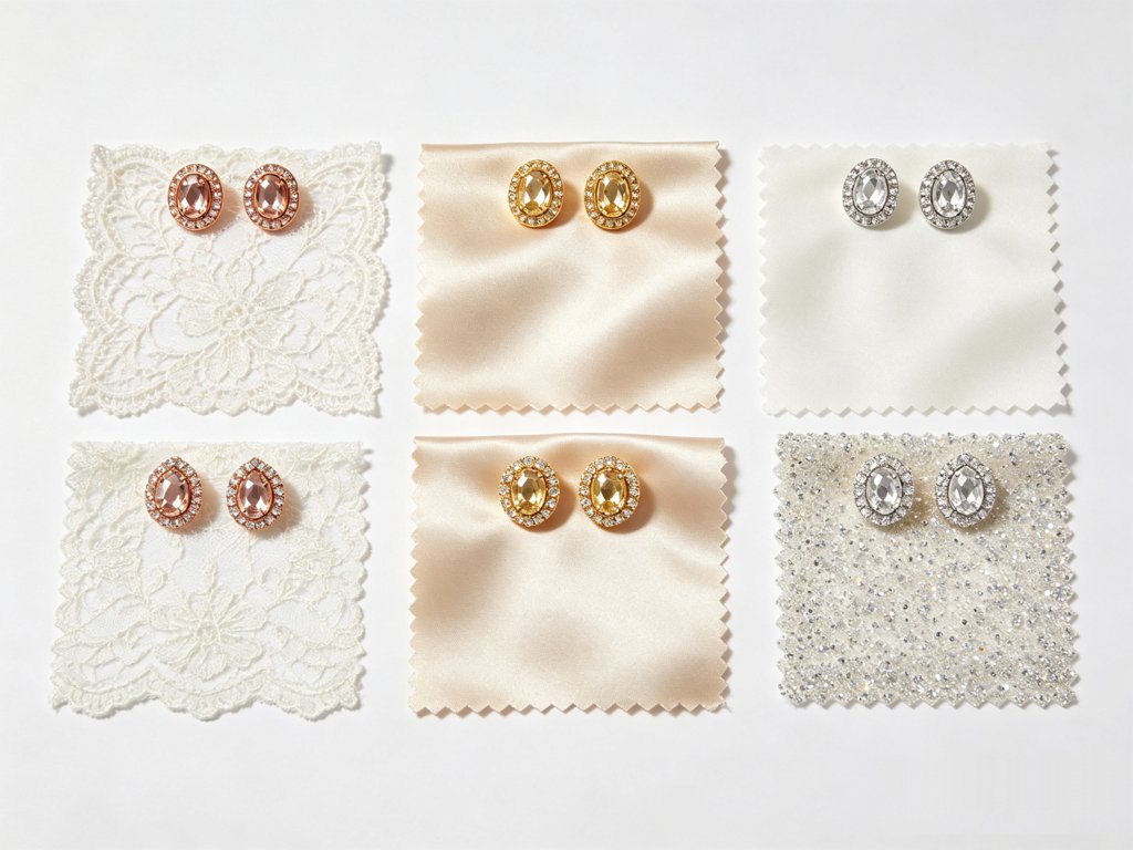 Wedding earrings matching different dress fabrics and metal tones