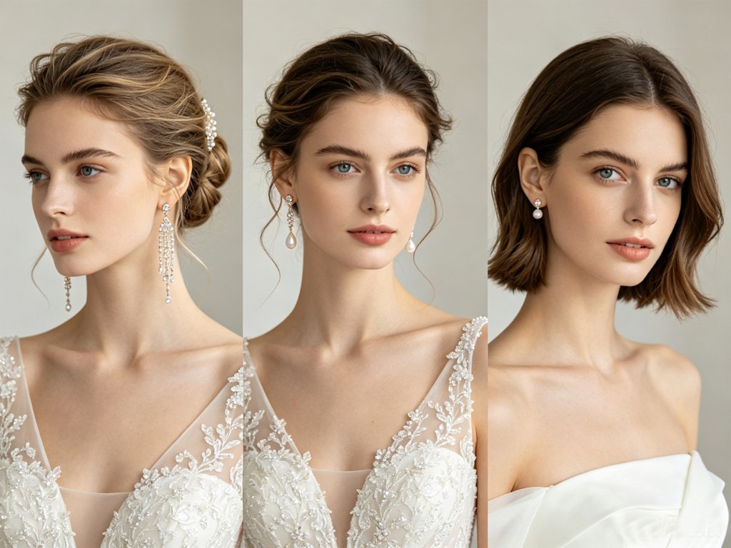 Bridal earrings matched with different hairstyles and face shapes