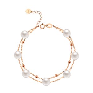 AU750 18K gold double‑strand starry freshwater pearl bracelet mixed 6‑7mm & 4‑5mm pearls white background