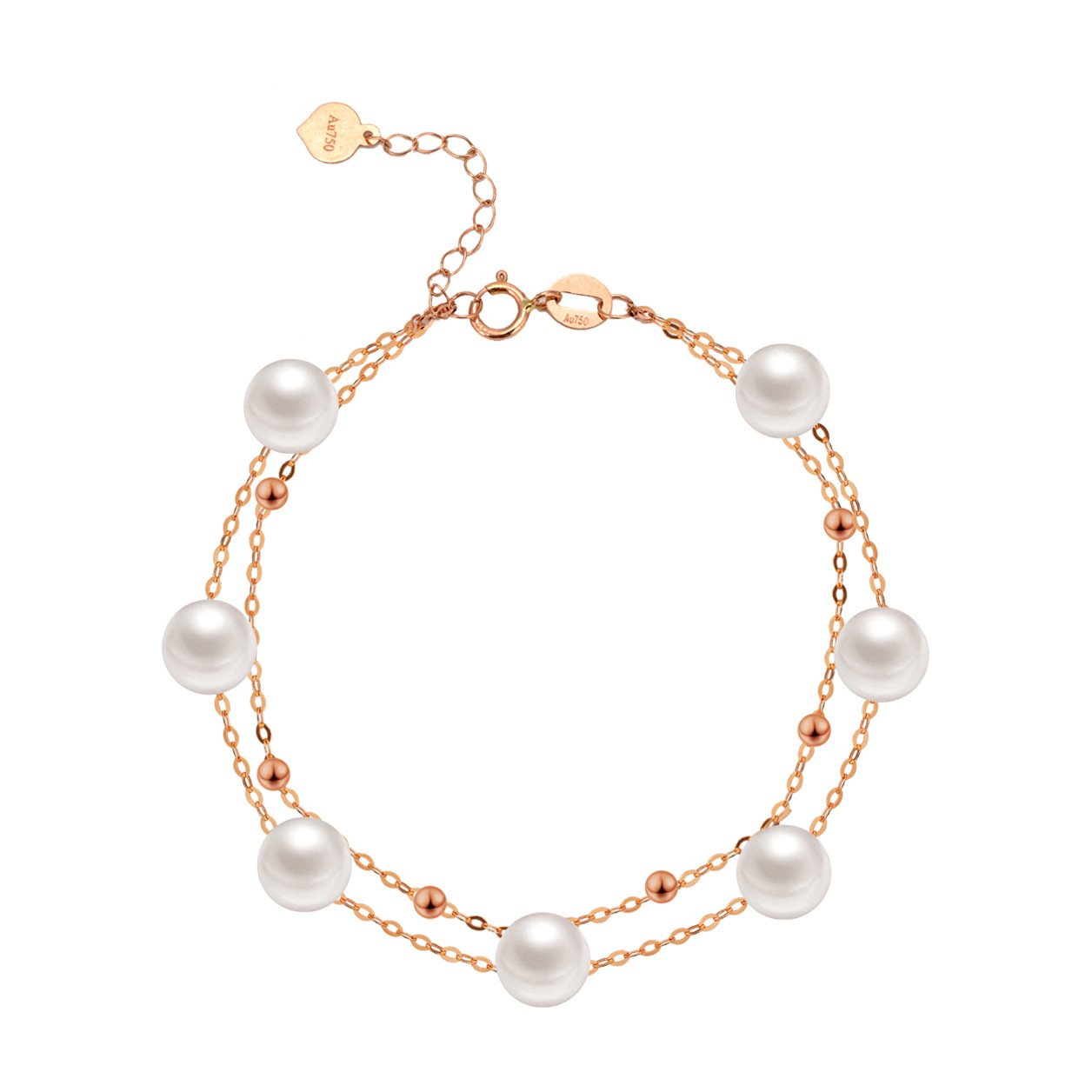AU750 18K gold double‑strand starry freshwater pearl bracelet mixed 6‑7mm & 4‑5mm pearls white background