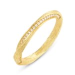 Vintage Buccellati style Moebius ring with hand-brushed texture and CZ accents, S925 sterling silver 10K gold plated stackable jewelry for women