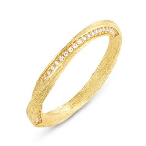 Vintage Buccellati style Moebius ring with hand-brushed texture and CZ accents, S925 sterling silver 10K gold plated stackable jewelry for women